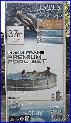 Intex Grey 12ft Round Prism Frame Above Ground Swimming Pool + Filter Pump NEW