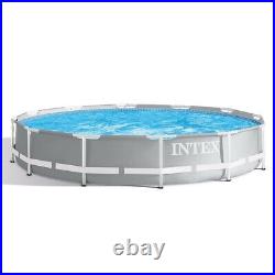 Intex Grey12ft 3.7m Round Prism Frame Above Ground Pool with Filter Pump