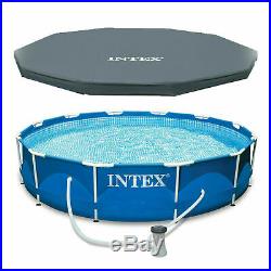 Intex Metal Frame Set Above Ground Swimming Pool+Filter Pump+Deluxe Cover