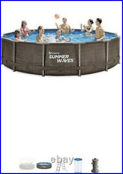 SUMMER WAVES 14FT RATTAN FRAME POOL NEW IN BOX Pump Filter & Ladder. New