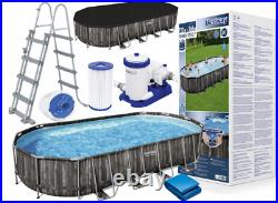 Set BESTWAY 5611T Power Steel Oval Garden Swimming Pool 24ft x 12ft x 48in