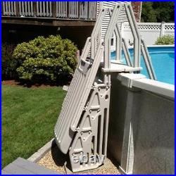 Vinyl Works AF Adjustable 24 Inch Gated Entry Above Ground Pool Ladder, White